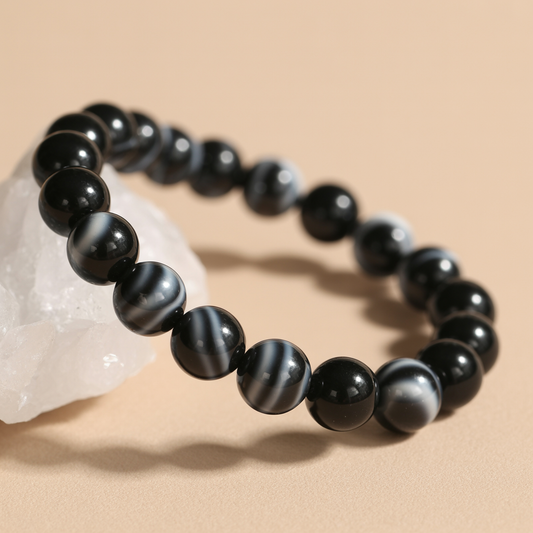 Schwarzaugenachat Armband 8 mm Duftzwillinge